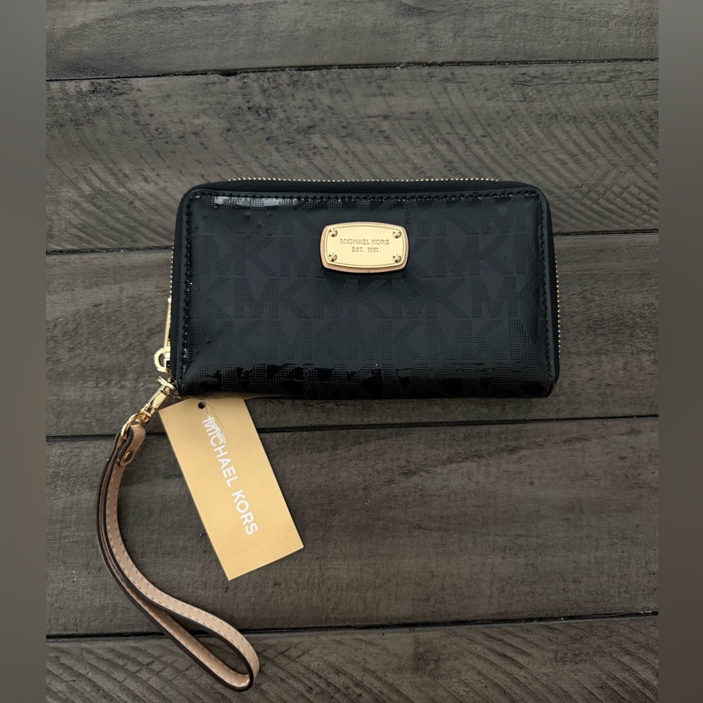 Michael Kors Black and Gold Wristlet